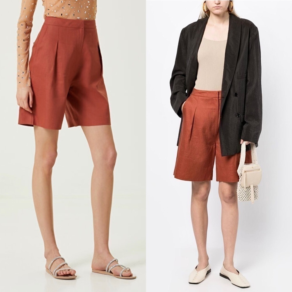 NWT ITMFL Linen Terracotta High Rise Press-Crease Pleated Wide Leg 8” Shorts S - Picture 2 of 14